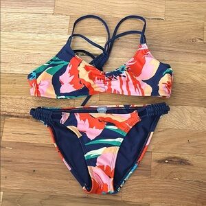Aerie Floral Bikini - Navy and Multicolor